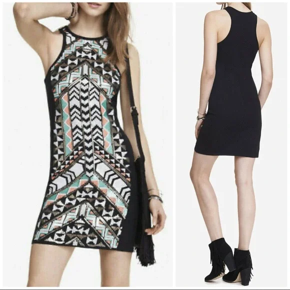 Express Fashion aztec sequined embellished sheath dress XS - Picture 1 of 6